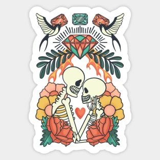 Skeletons embracing in Love // Edgy Tattoo-Style Vintage Valentine's Day Sticker